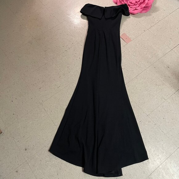 BHLDN Black Delice Crepe Off The Shoulder Evening Maxi Dress Slit - Picture 6 of 10